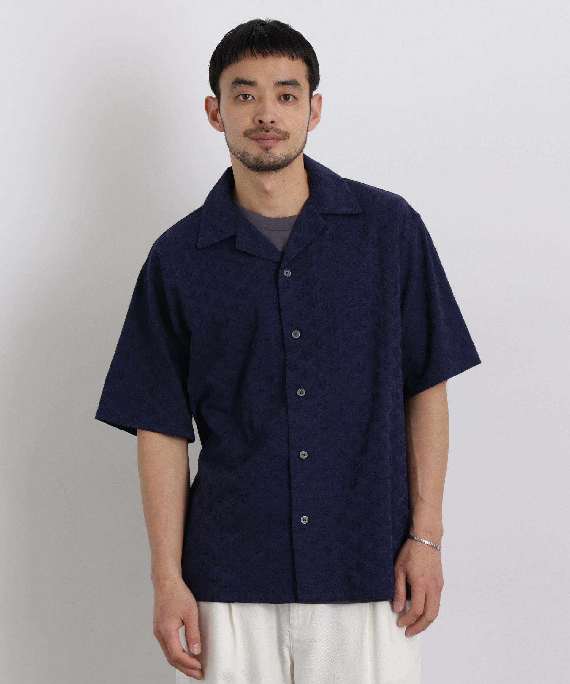 nano･universe「WEB限定/ジャガードオープンカラーシャツ 半袖」|シャツ・ブラウス|