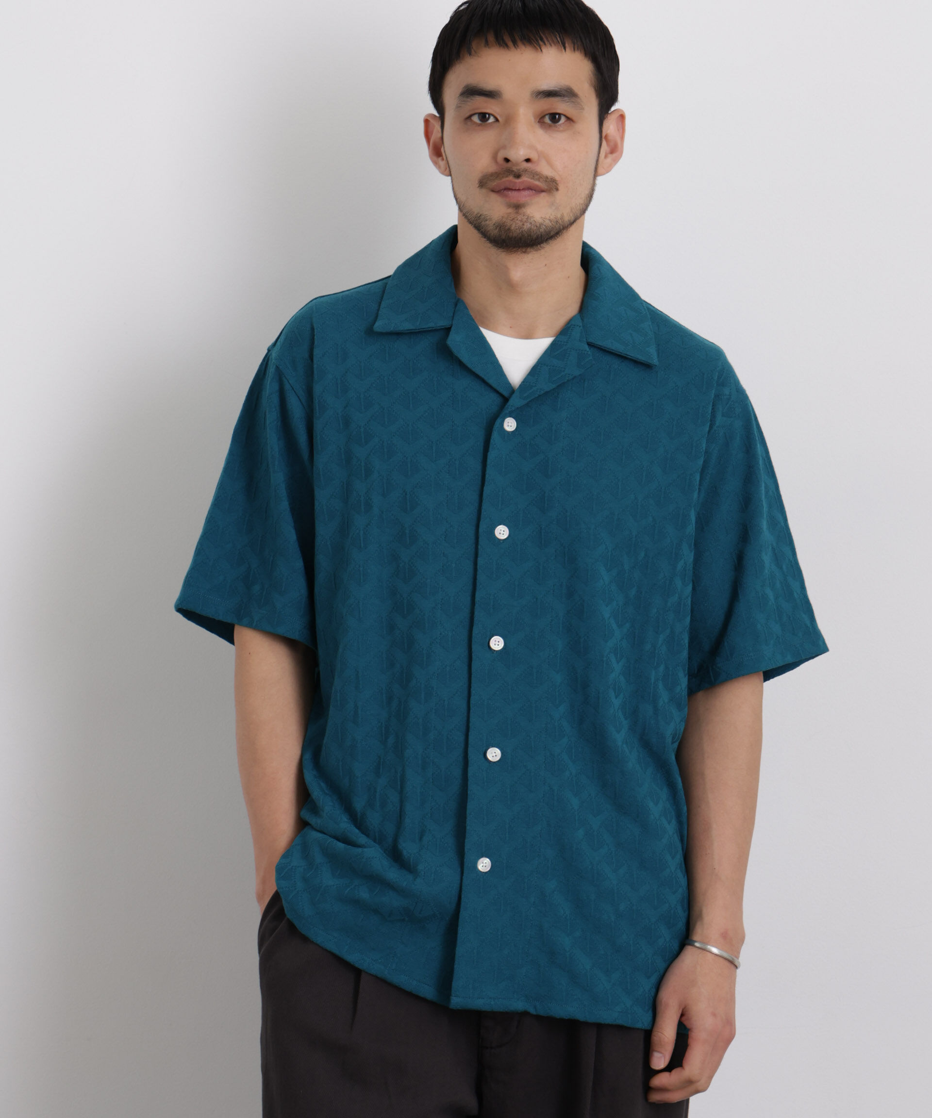 nano･universe「WEB限定/ジャガードオープンカラーシャツ 半袖」|シャツ・ブラウス|