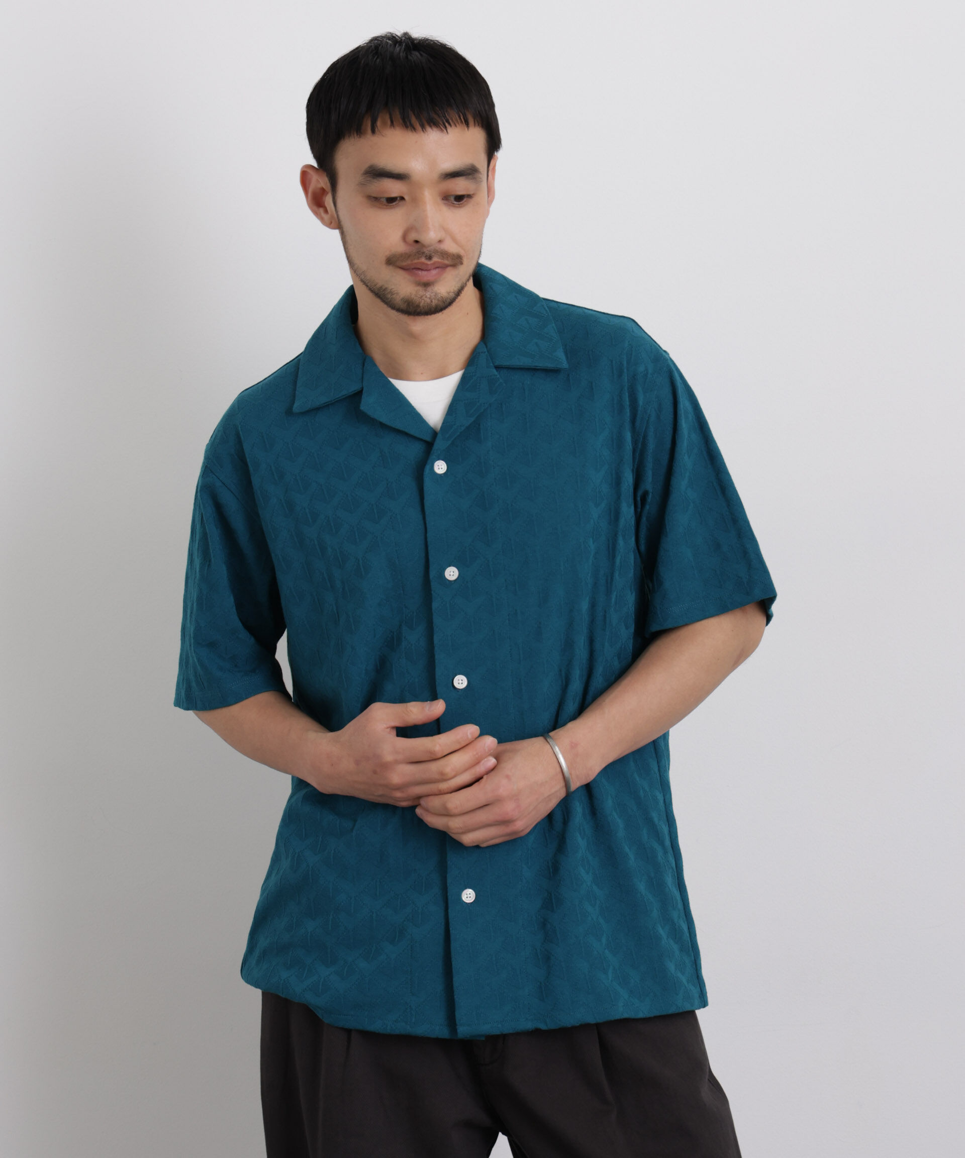 nano･universe「WEB限定/ジャガードオープンカラーシャツ 半袖」|シャツ・ブラウス|