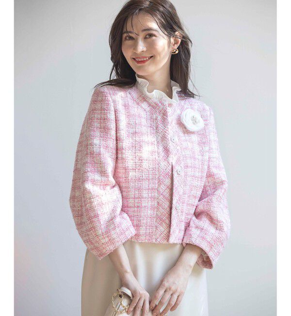 組曲「【KUMIKYOKU NAVY】マカロンツイード ジャケット」|ノーカラージャケット|ピンク系