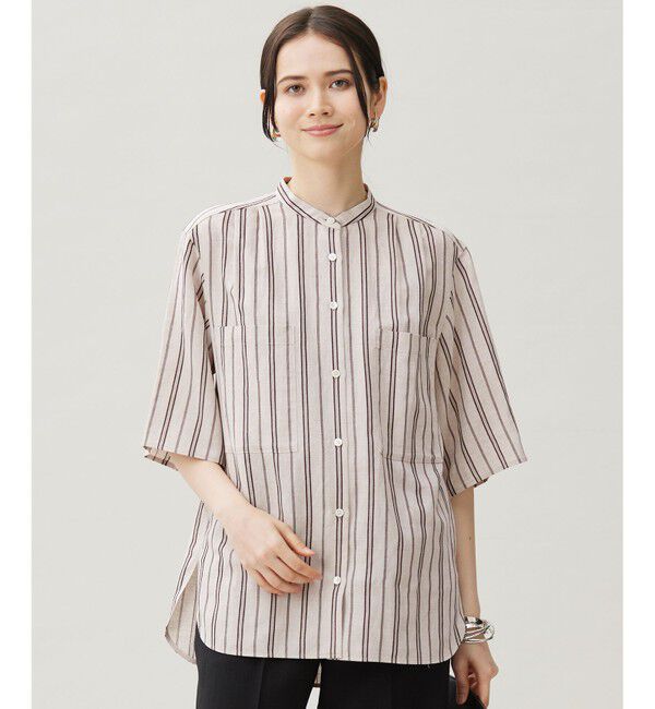 自由区「【セットアップ対応】リネンビスコースストライプ シャツ」|シャツ・ブラウス|フラックス系