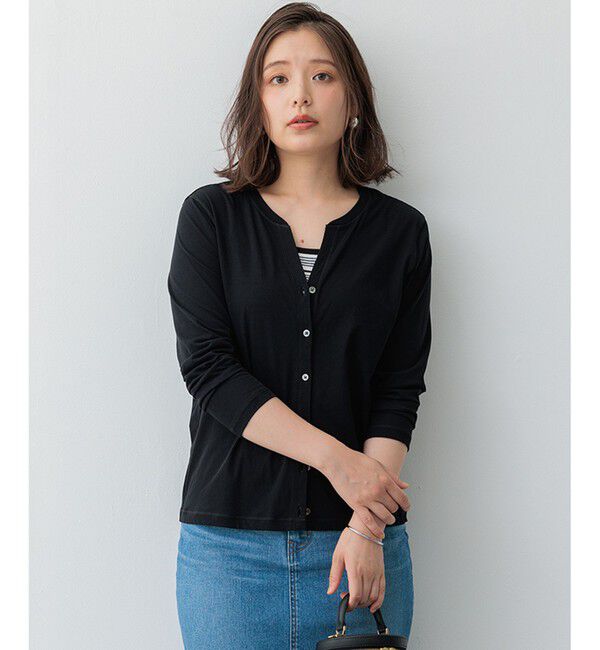 23区「【SLOW/一部店舗限定】シアーツイストシングルジャージー カーディガン」|Tシャツ・カットソー|ブラック系