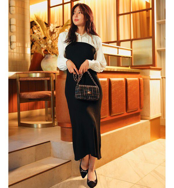 ANY SIS「【全方位 好印象】シャツコンビリブニット ワンピース」|ワンピース|ブラック