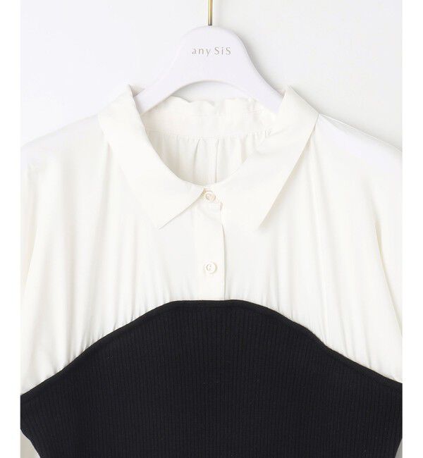 ANY SIS「【全方位 好印象】シャツコンビリブニット ワンピース」|ワンピース|