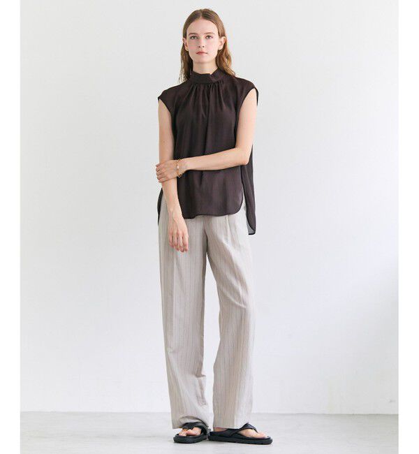 BEIGE,「ERYTH / リネンストライプ タックワイドパンツ」|その他|