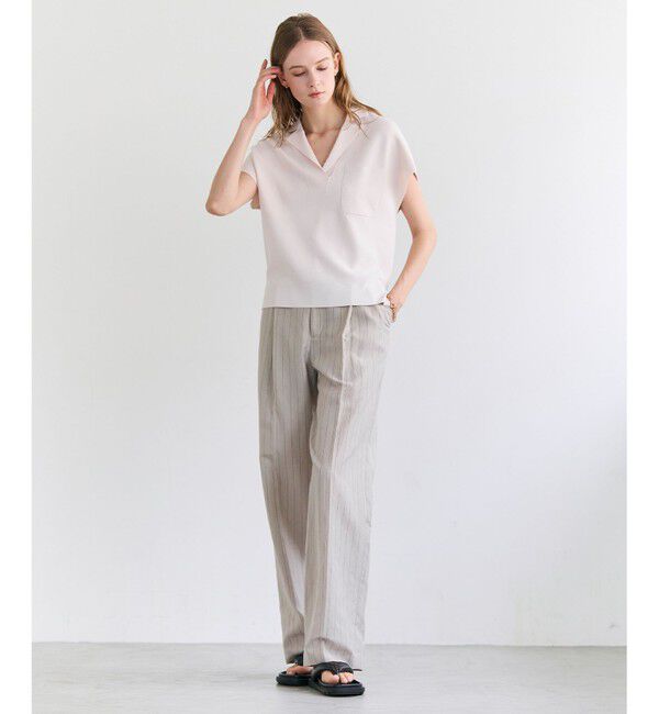 BEIGE,「ERYTH / リネンストライプ タックワイドパンツ」|その他|