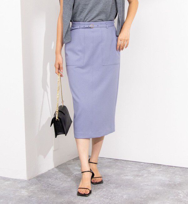 NOLLEY'S sophi「ウォッシャブルウール調ベルト付きタイトスカート」|タイト|グレイッシュブルー