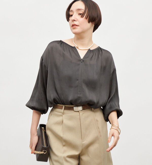 NOLLEY'S「楊柳サテン2WAYギャザーブラウス」|シャツ・ブラウス|チャコールグレー