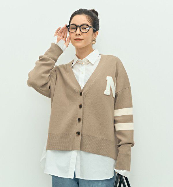 NOLLEY'S「《手洗い可能》レタードVネックニットカーディガン」|カーディガン|キャメル