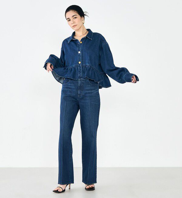 Rie Miller「【RM denim】裾フリルショート丈Gジャン」|ブルゾン・スタジャン|