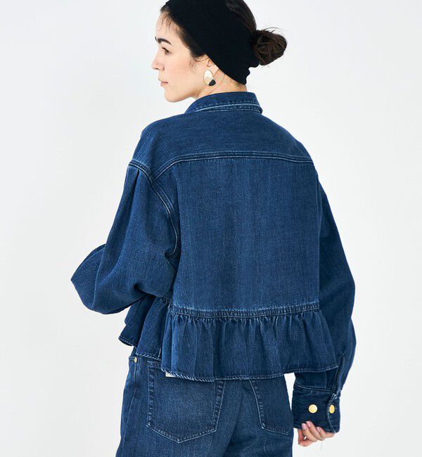 Rie Miller「【RM denim】裾フリルショート丈Gジャン」|ブルゾン・スタジャン|