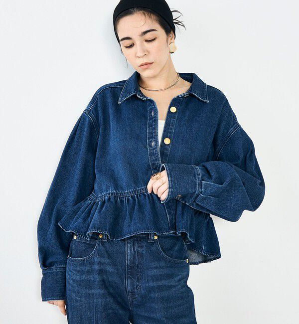 Rie Miller「【RM denim】裾フリルショート丈Gジャン」|ブルゾン・スタジャン|