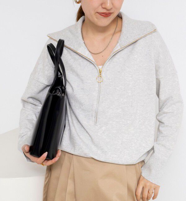 Rie Miller「《手洗い可能》ハーフZIPプルオーバー」|ニット・セーター|ライトグレー