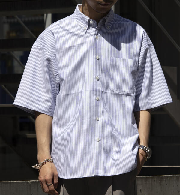 GLOSTER「【GLOSTER/グロスター】オーバーサイズ オックスボタンダウン ストライプシャツ 半袖」|シャツ・ブラウス|