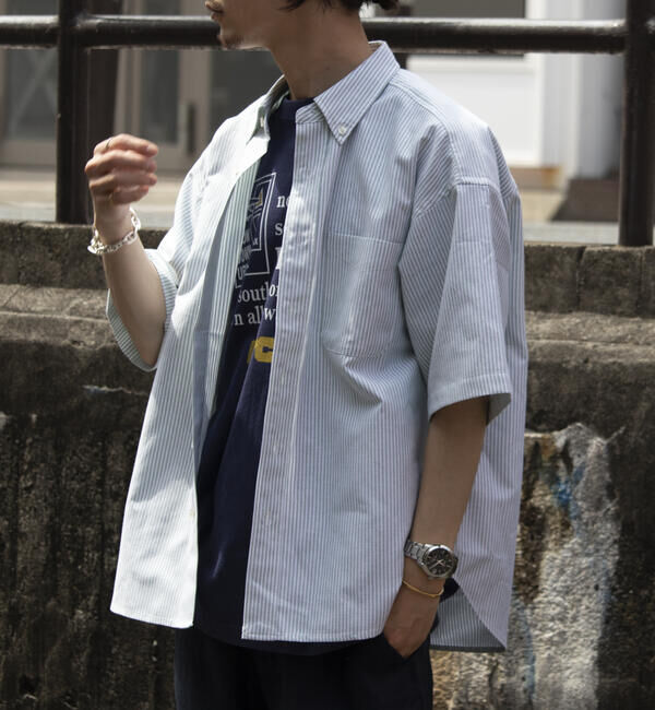 GLOSTER「【GLOSTER/グロスター】オーバーサイズ オックスボタンダウン ストライプシャツ 半袖」|シャツ・ブラウス|