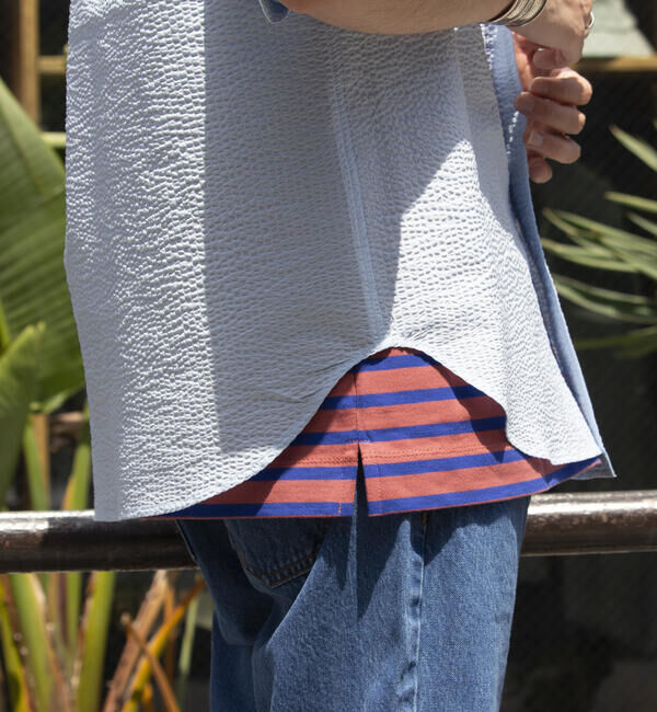 GLOSTER「【GLOSTER/グロスター】シアサッカー ボタンダウン半袖シャツ」|シャツ・ブラウス|