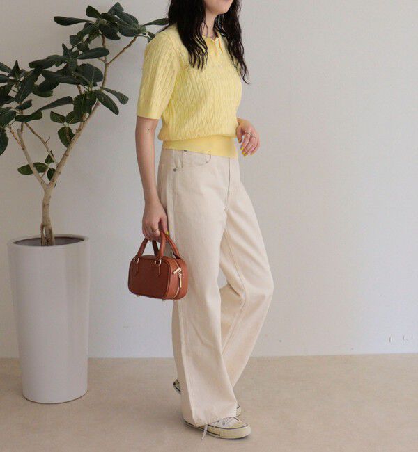 fredy emue「【大人気シリーズの新型登場！】FR刺しゅうケーブル柄半袖ポロ衿プルオーバーニット」|ニット・セーター|