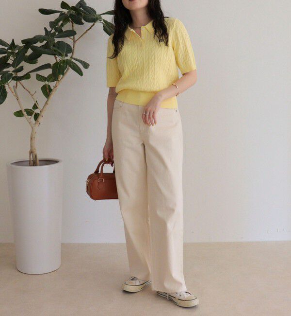 fredy emue「【大人気シリーズの新型登場！】FR刺しゅうケーブル柄半袖ポロ衿プルオーバーニット」|ニット・セーター|