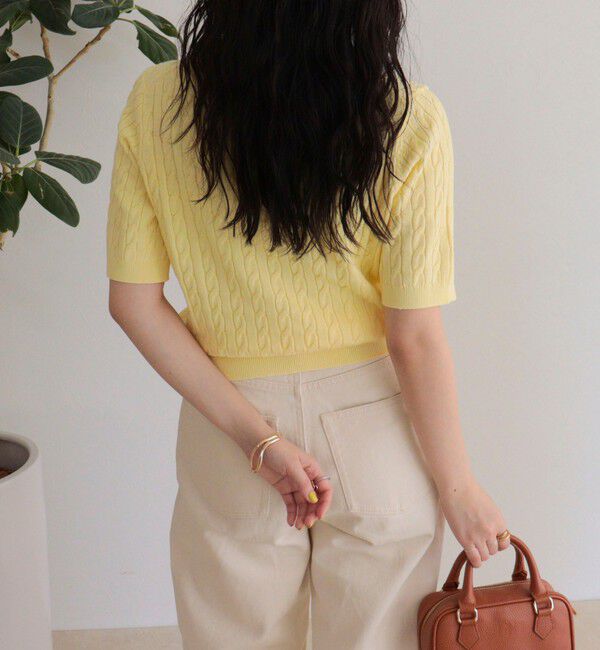 fredy emue「【大人気シリーズの新型登場！】FR刺しゅうケーブル柄半袖ポロ衿プルオーバーニット」|ニット・セーター|