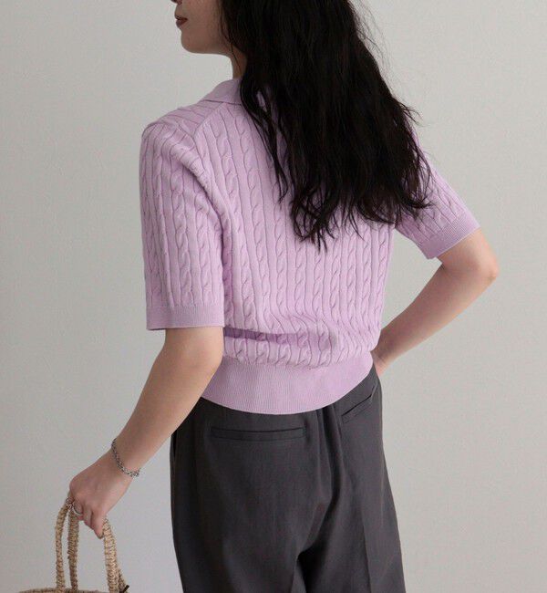 fredy emue「【大人気シリーズの新型登場！】FR刺しゅうケーブル柄半袖ポロ衿プルオーバーニット」|ニット・セーター|