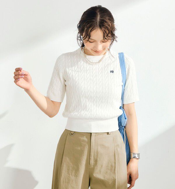 fredy emue「【WEB限定/大人気シリーズ】FR刺しゅうケーブル柄半袖プルオーバーニット」|ニット・セーター|