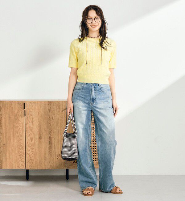 fredy emue「【WEB限定/大人気シリーズ】FR刺しゅうケーブル柄半袖プルオーバーニット」|ニット・セーター|