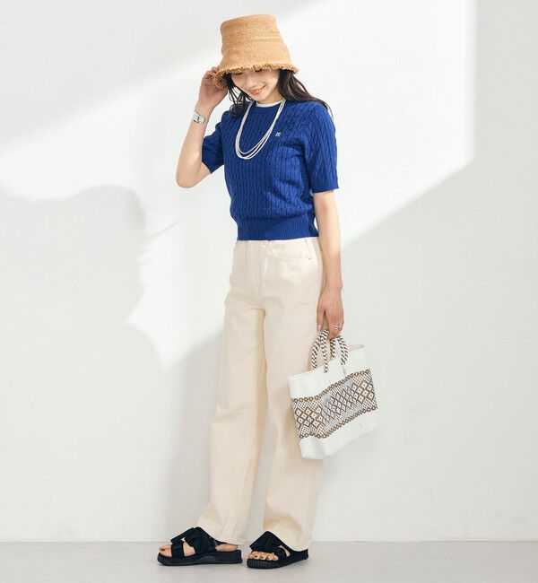 fredy emue「【WEB限定/大人気シリーズ】FR刺しゅうケーブル柄半袖プルオーバーニット」|ニット・セーター|