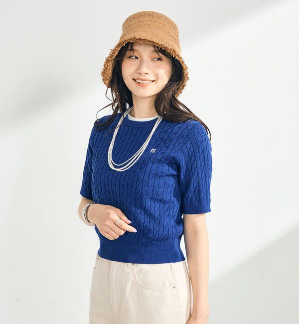 fredy emue「【WEB限定/大人気シリーズ】FR刺しゅうケーブル柄半袖プルオーバーニット」|ニット・セーター|