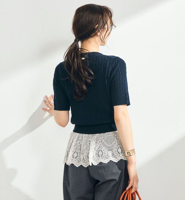 fredy emue「【WEB限定/大人気シリーズ】FR刺しゅうケーブル柄半袖プルオーバーニット」|ニット・セーター|