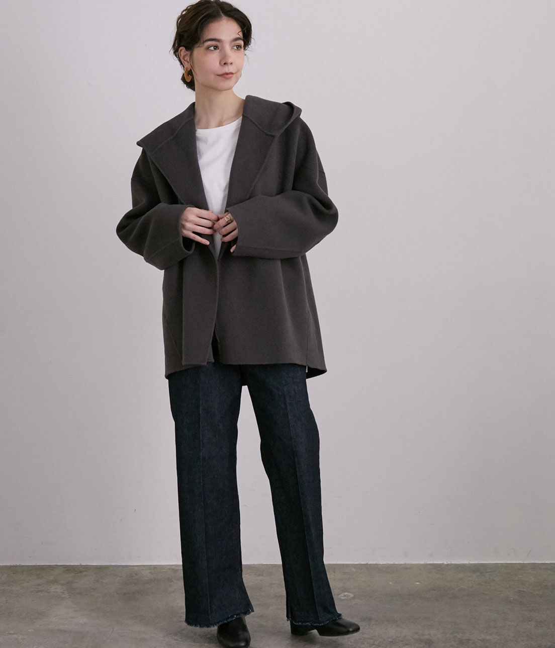 SALON adam et rope'「ウールカシミヤ無双仕立てフード付きミドル丈コート」|その他|