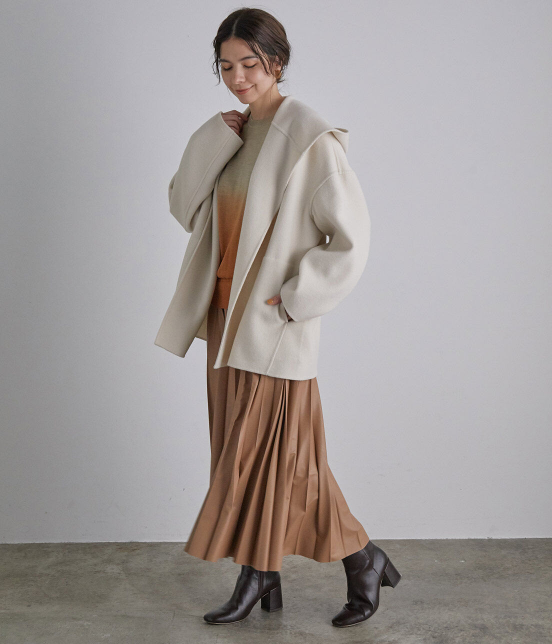 SALON adam et rope'「ウールカシミヤ無双仕立てフード付きミドル丈コート」|その他|