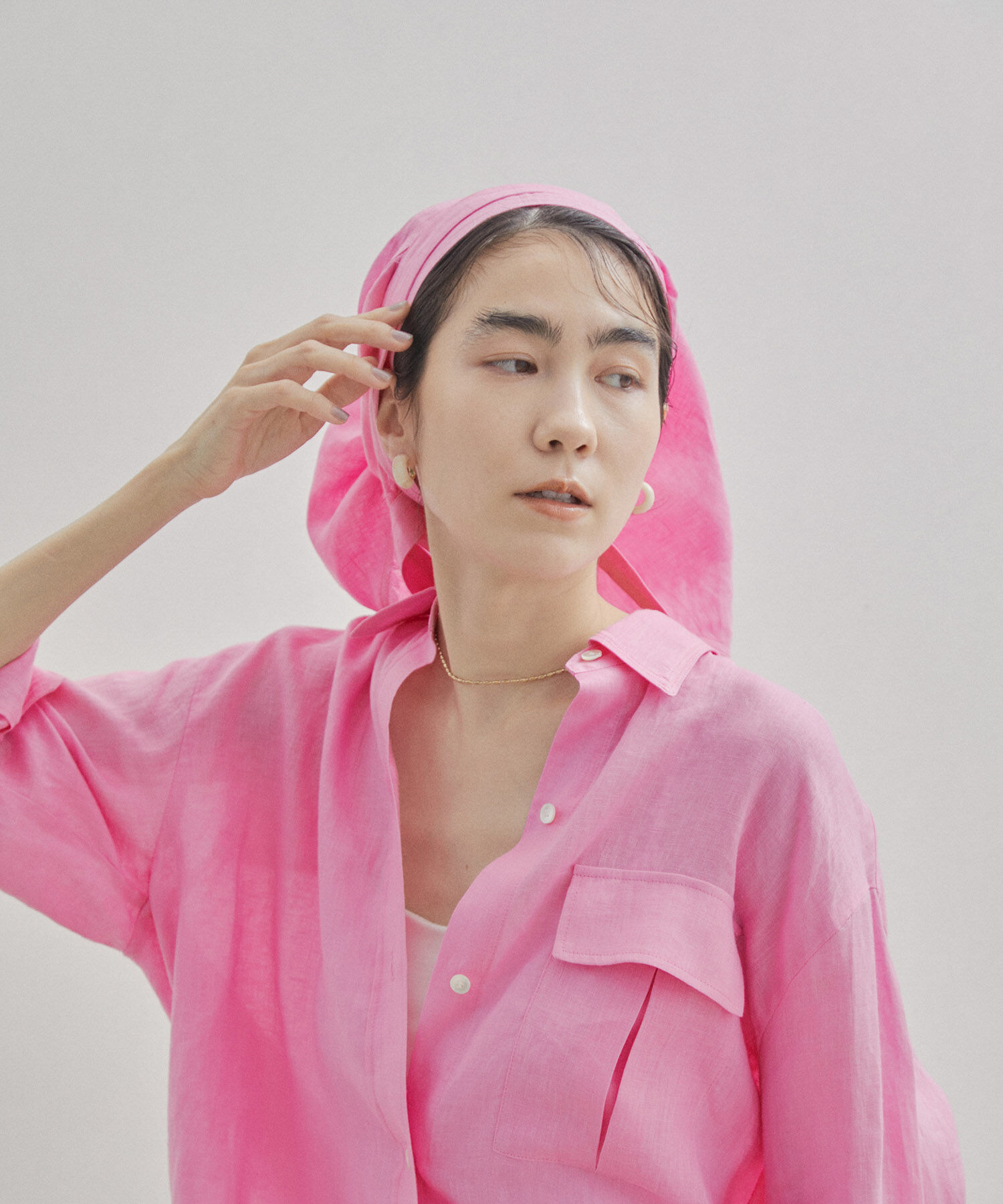 SALON adam et rope'「【洗える】ノルマンディリネンマルチウェイカーチフ/麻」|ストール|ピンク(63)