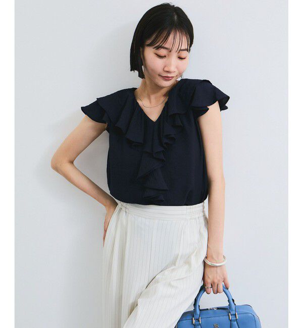 VIS「【WEB限定】ラッフルフリルフレンチスリーブブラウス」|シャツ・ブラウス|