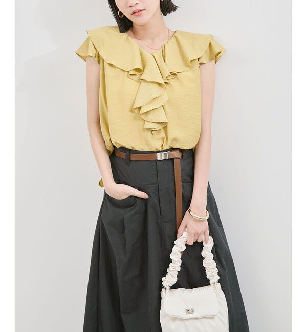 VIS「【WEB限定】ラッフルフリルフレンチスリーブブラウス」|シャツ・ブラウス|クリーム(83)