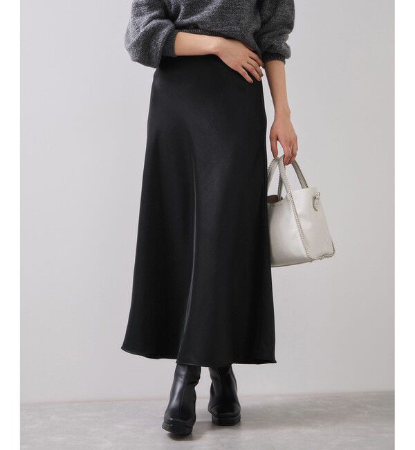 VIS「シャイニーナローフレアスカート」|スカート|ブラック(01)