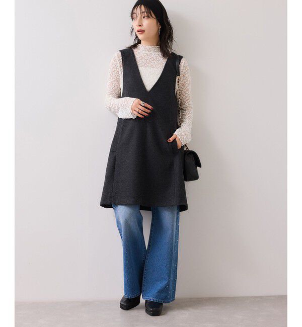 VIS「シャギーVネックミニ丈ジャンパースカート」|ワンピース|