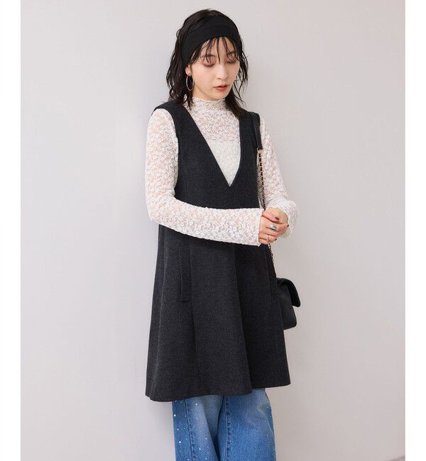 VIS「シャギーVネックミニ丈ジャンパースカート」|ワンピース|