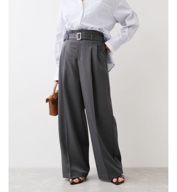 VIS「ベルトディティールパンツ/防シワ・イージーケア」|スラックス|チャコール(06)