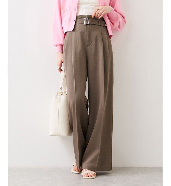 VIS「ベルトディティールパンツ/防シワ・イージーケア」|スラックス|ブラウン系(23)