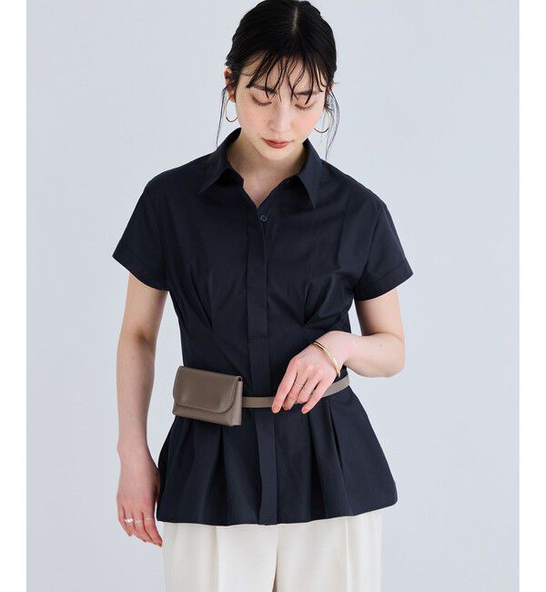 VIS「ウエストタックペプラム半袖シャツブラウス」|シャツ・ブラウス|ネイビー(40)
