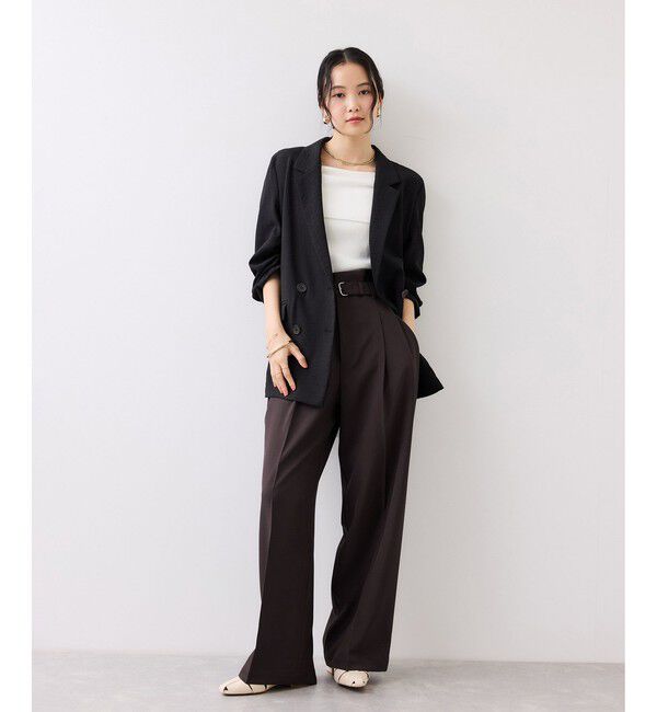 VIS「ベルトディティールタックワイドパンツ/イージーケア・接触冷感」|チノ|