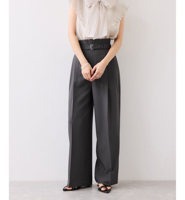 VIS「ベルトディティールタックワイドパンツ/イージーケア・接触冷感」|チノ|
