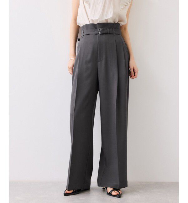 VIS「ベルトディティールタックワイドパンツ/イージーケア・接触冷感」|チノ|