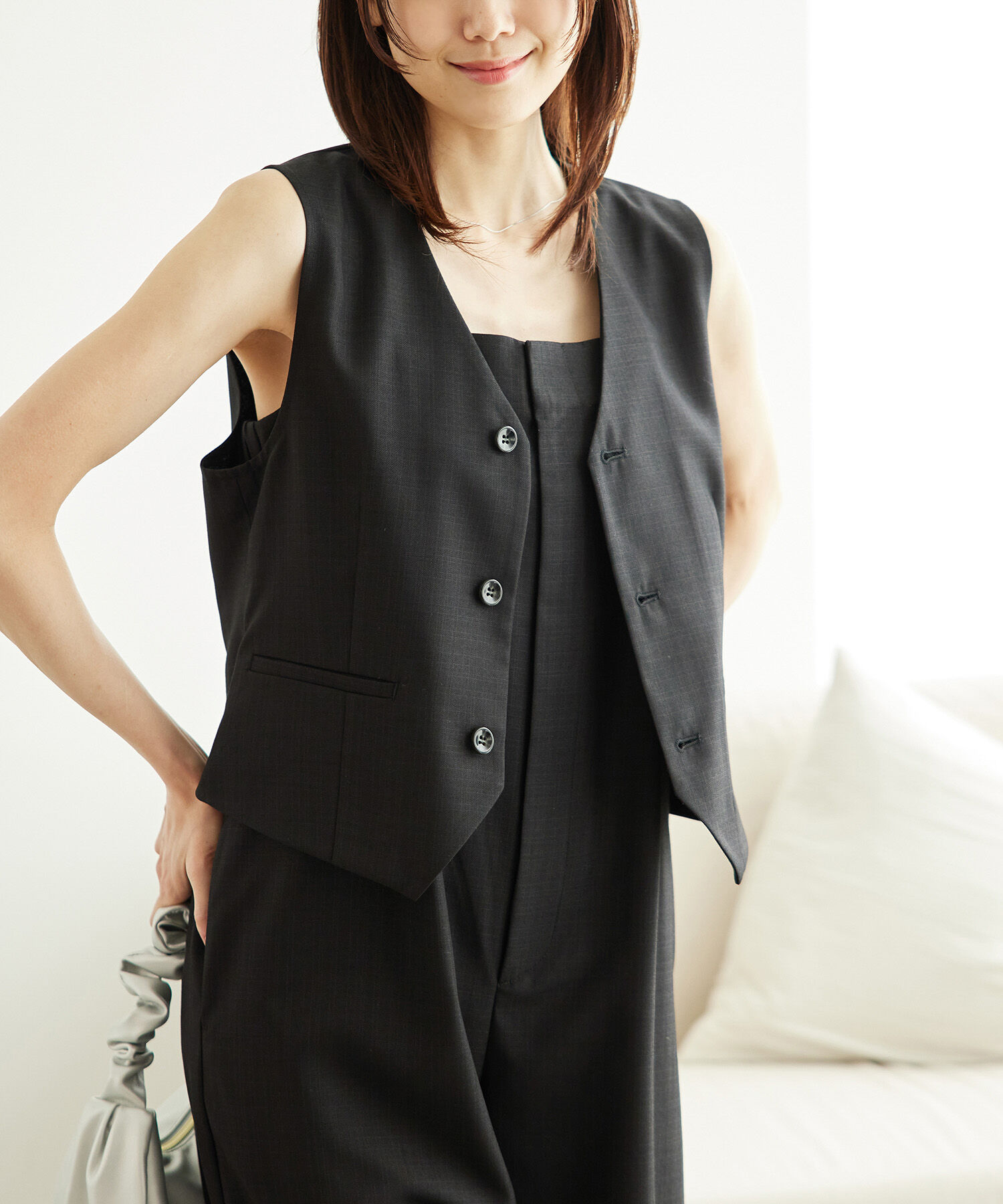 Rope&rsquo;Picnic「シャークスキンジレベスト/セットアップ対応」|ベスト・ジレ|ブラック系(02)