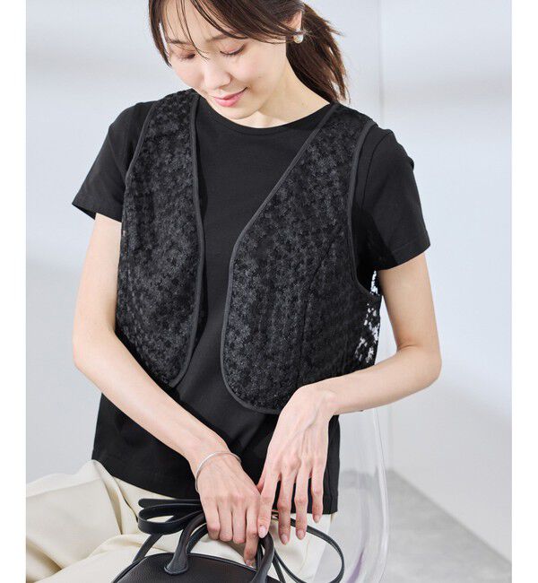 Rope&rsquo;Picnic「フラワーレースベスト」|ベスト・ジレ|ブラック(01)