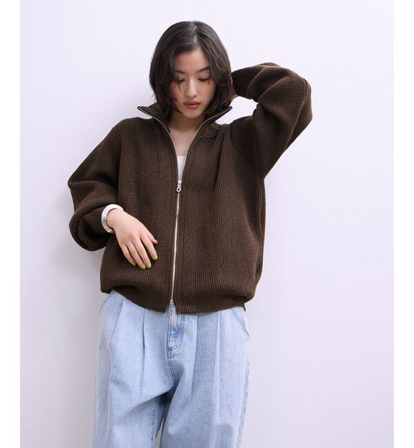 ADAM ET ROPE'「【WEB限定】・【サステナブル】ミックスヤーンジップカーディガン」|カーディガン|