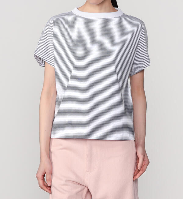 handvaerk「handvaerk | 60/2 キャップスリーブTシャツ STRIPE WOMEN」|Tシャツ・カットソー|WHITE系1