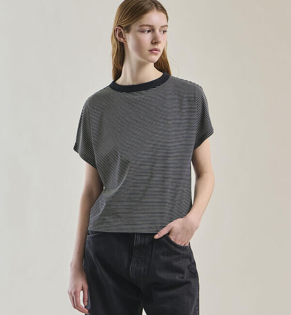 handvaerk「handvaerk | 60/2 キャップスリーブTシャツ STRIPE WOMEN」|Tシャツ・カットソー|