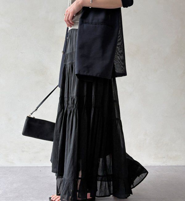  「【WEB限定】ボイルギャザーティアードスカート」|スカート|ブラック