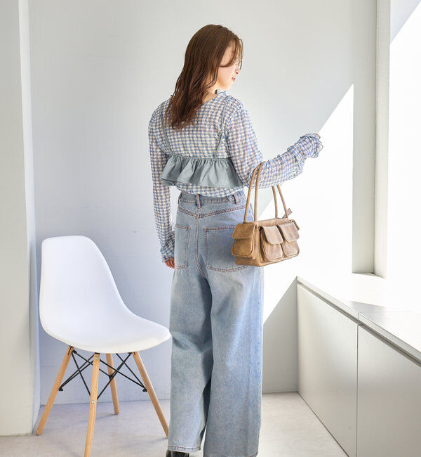  「【3サイズ】デニムタックワイドパンツ」|デニム|